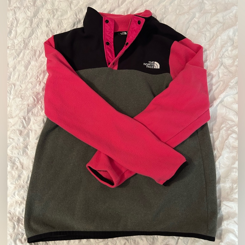 The North Face Girls Pink Gray Snap Button Pullover Size XL